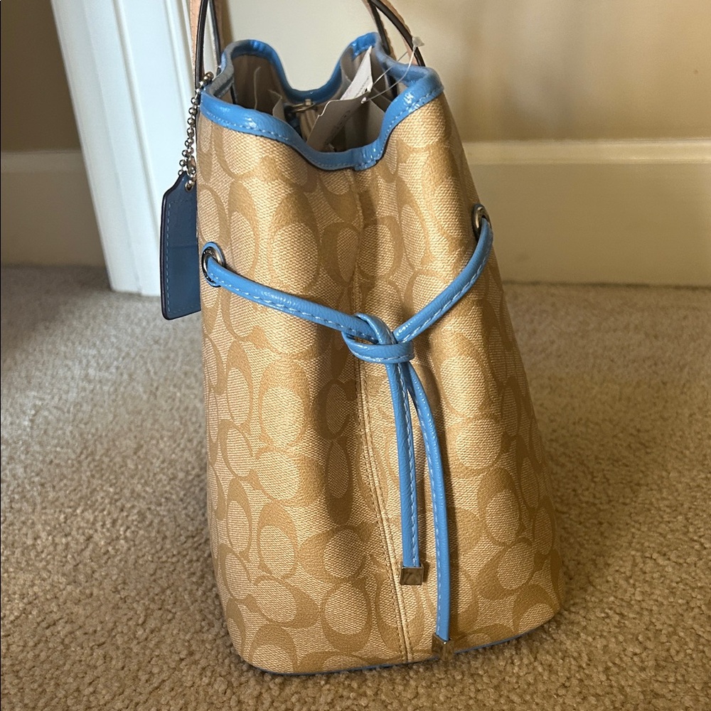 Coach Beige and Blue Stripe Tote - Picture 3 of 7